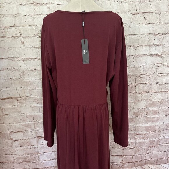 OUGES Womens Shift Dress V Neck Button Front Burgundy Pockets Size XXL NEW - Picture 9 of 9